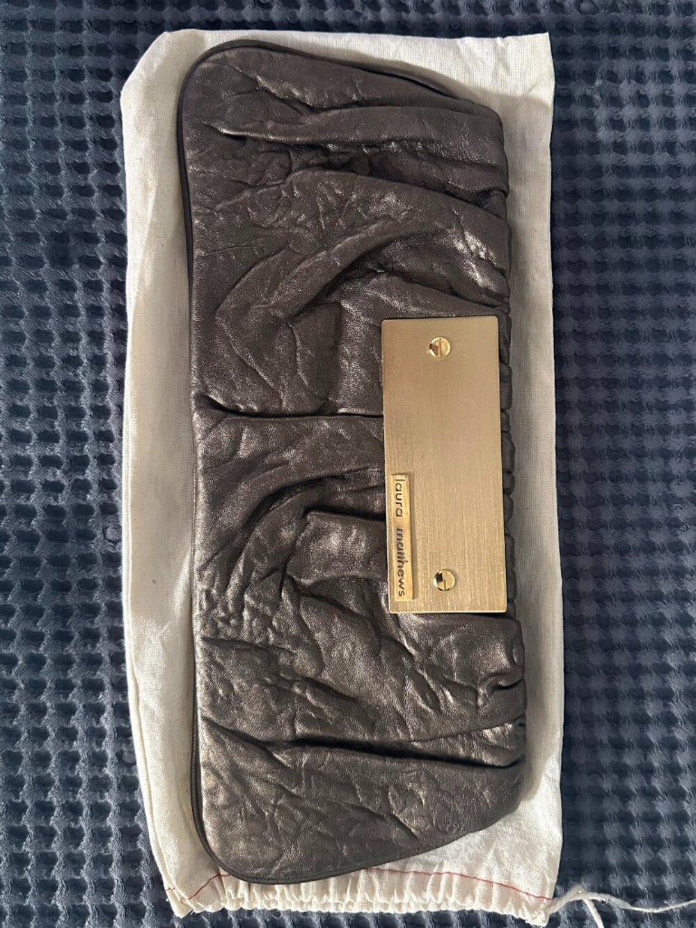 Laura Matthews Champagne Leather Clutch